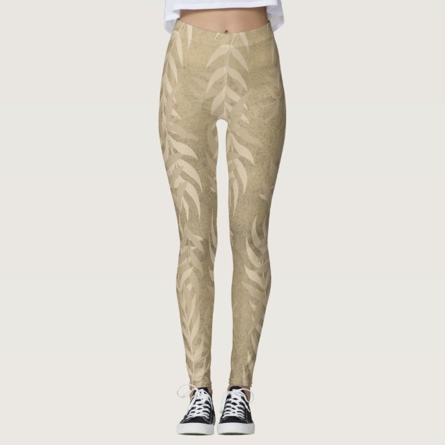 Elegant Metallic Light Brown Löv Mönster - Natur Leggings (Framsida)