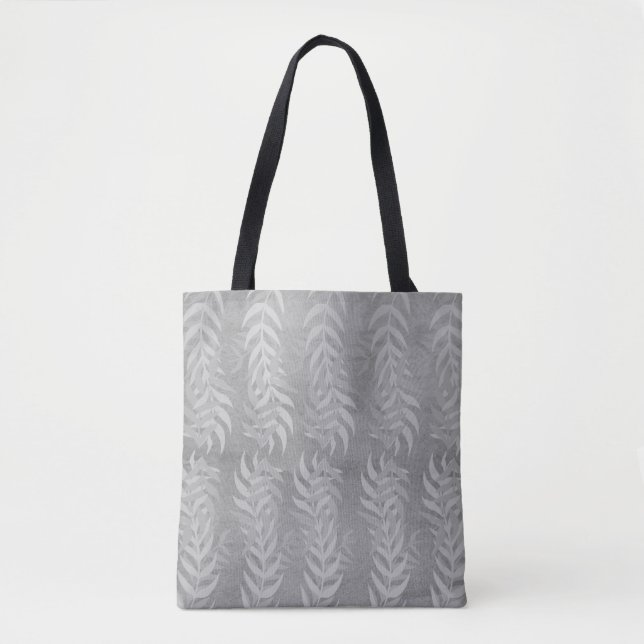 Elegant Metallic Muted Grey Leaf Pattern – Nature Tygkasse (Framsida)