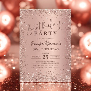 Elegant Metallic Ro Glitter Guld 50:e födelsedagen Inbjudningar