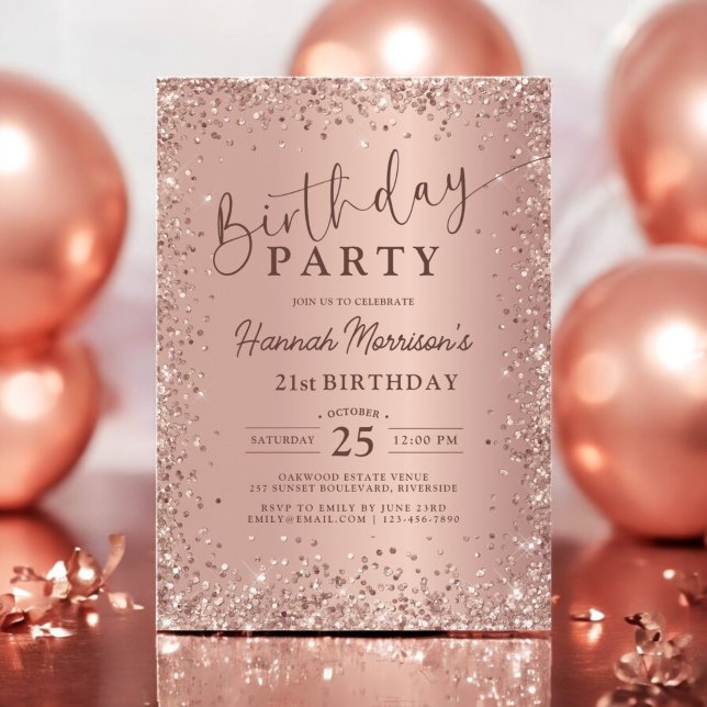 Elegant Metallic Ro Guld Glitter 21:a födelsedag Inbjudningar (Skapare uppladdad)