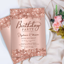 Elegant Metallic Ro Guld Glitter 30års födelsedag Inbjudningar