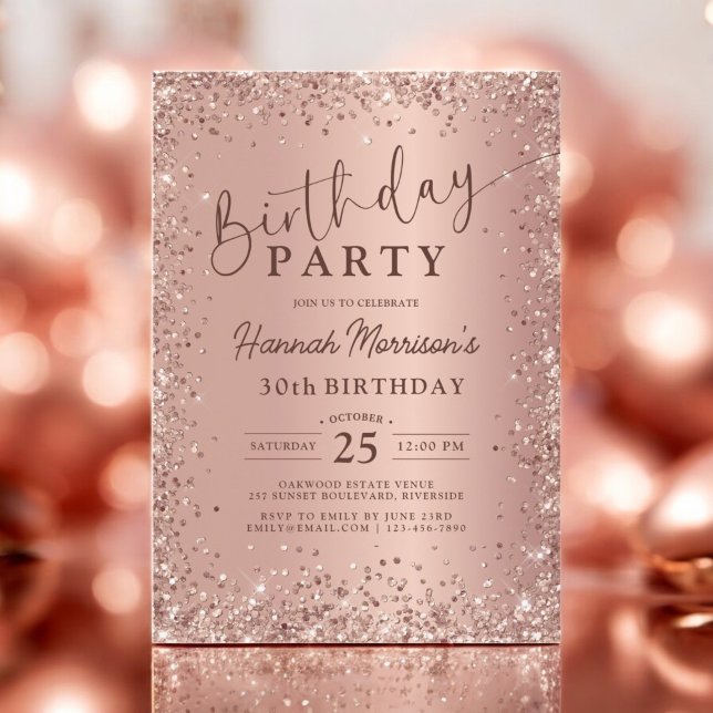 Elegant Metallic Ro Guld Glitter 30års födelsedag Inbjudningar (Skapare uppladdad)