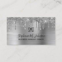 Elegant Metallic Silver Glitter Drip Monogram Logo