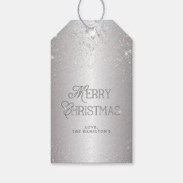 Elegant Metallic Silver Glitter God jul Presentetikett