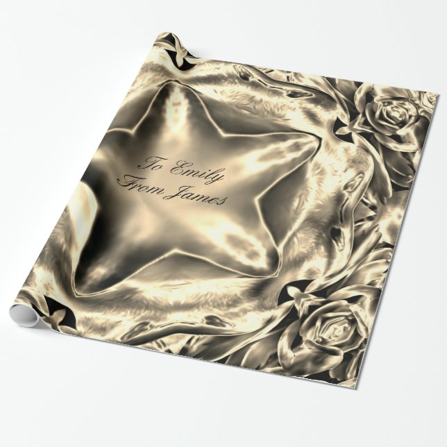 Elegant Metallic Silver Guld Titta på julstjärnan Presentpapper (Utrullad)