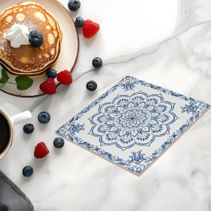Elegant metallisk blå mandala kakelplatta