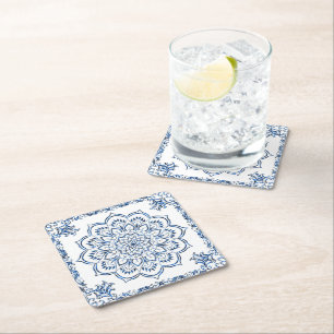 Elegant metallisk blå mandala underlägg papper kvadrat