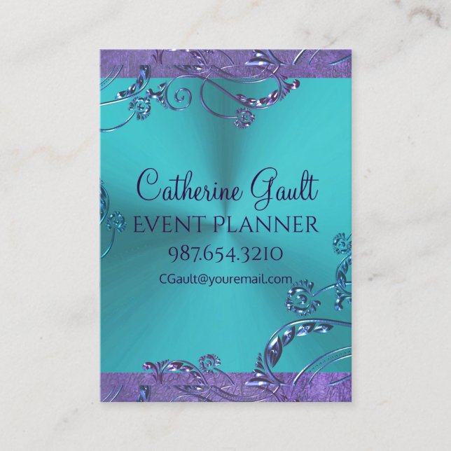 Elegant metallisk blom- design visitkort (Framsida)