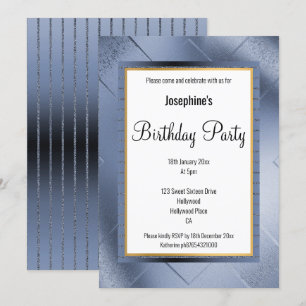ELEGANT METALLISK BLUE GULD MÖNSTER BIRTHDAY 2 INBJUDNINGAR