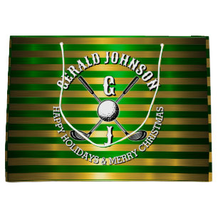 Elegant Metallisk Grön-Guld Golf Monogram Stor Gi