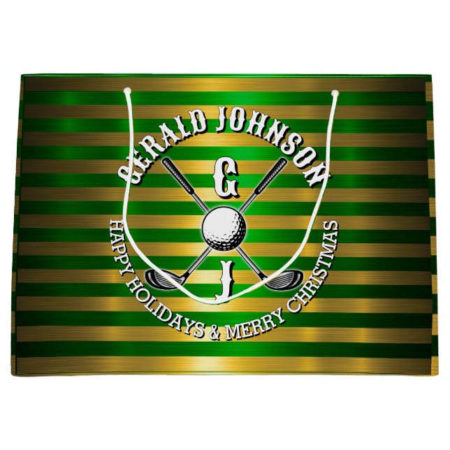 Elegant Metallisk Grön-Guld Golf Monogram Stor Gi (Framsidan)