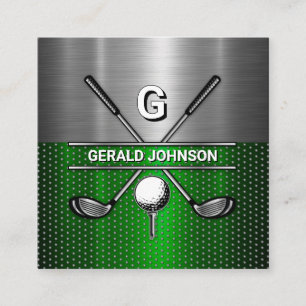 Elegant Metallisk Grönt och Silver Golf Monogram Fyrkantigt Visitkort