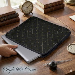 Elegant metallisk guld box randig svart laptop fodral