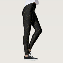 Elegant metallisk guld box stripe svart leggings