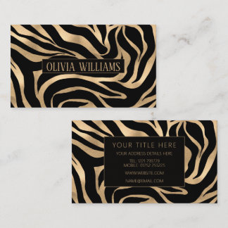Elegant metallisk guld zebra svart djurtryck visitkort