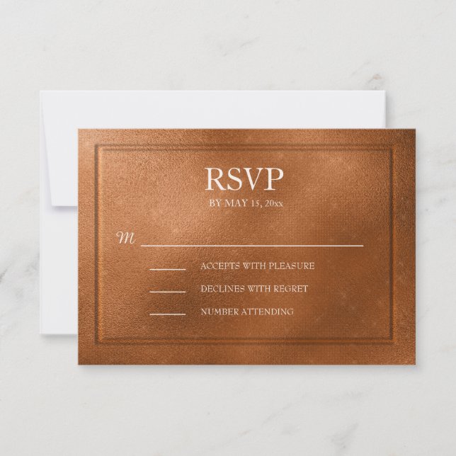 Elegant Metallisk Koppar Bröllop RSVP OSA Kort (Framsida)