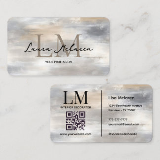 Elegant metallisk QR-kod med monogram Visitkort