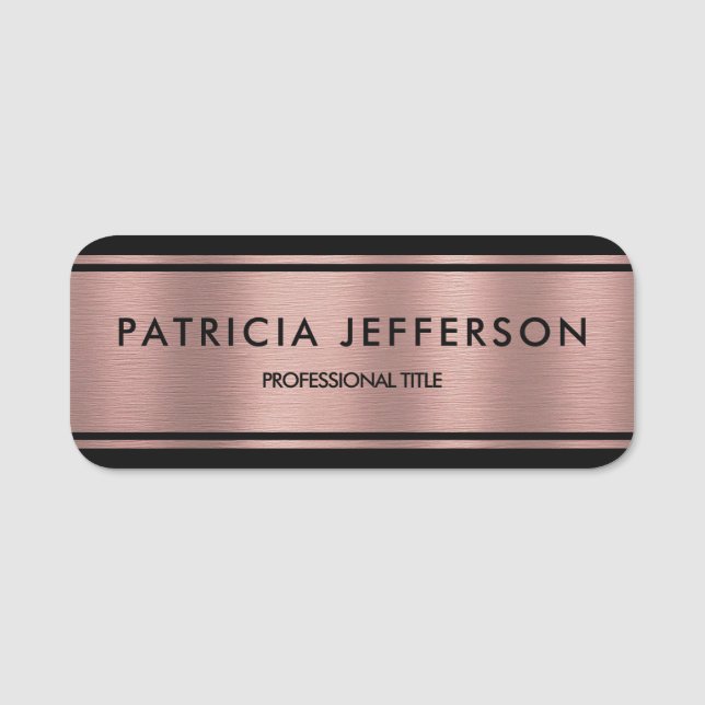 Elegant Metallisk Rosa och svart: Klassiskt glamor Namnbricka (Framsida)