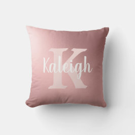 Elegant metallisk rosablush rosa vit monogramnamn kudde
