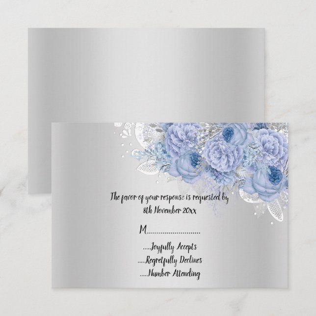 Elegant metallisk silver blomsterlilja bukett RSVP Inbjudningar (Fram/baksida)