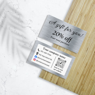 Elegant metallisk silver rabattkort