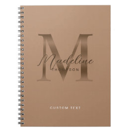 Elegant metallisk skrift Taupe Brun Guld Monogram Anteckningsbok