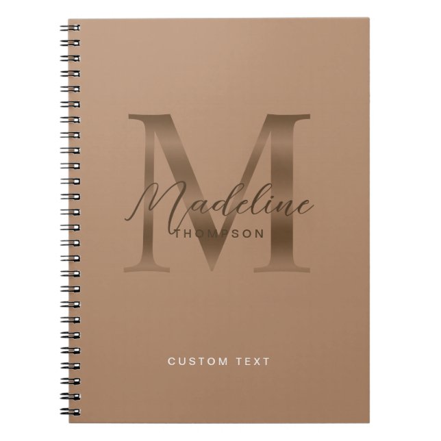 Elegant metallisk skrift Taupe Brun Guld Monogram Anteckningsbok (Framsidan)