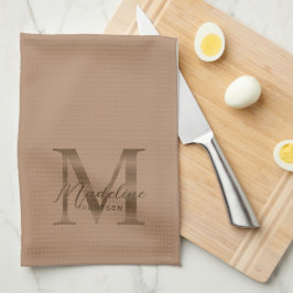 Elegant metallisk taupe guldmonogram skrift kökshandduk