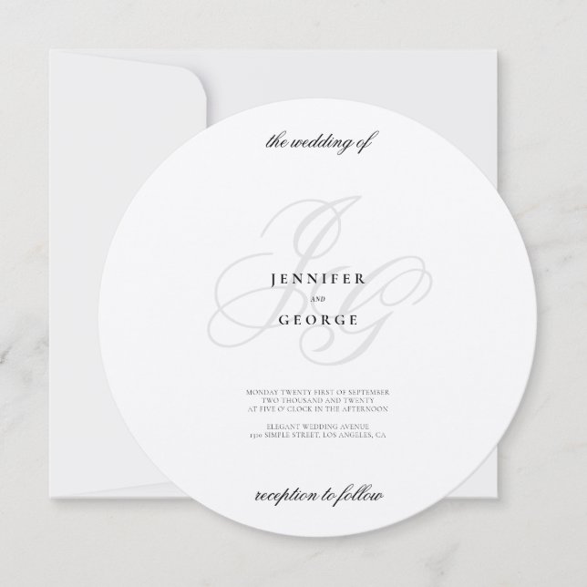 Elegant, metalliskt silver monogram initialer bröl inbjudningar (Framsida)