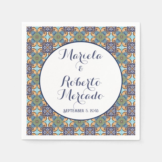 Elegant Mexikansk Blommigt Talavera Bröllop Pappersservett (Framsidan)
