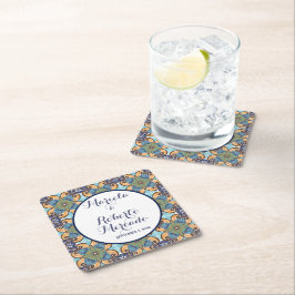 Elegant Mexikansk Blommigt Talavera Bröllop Underlägg Papper Kvadrat