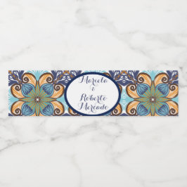 Elegant Mexikansk Blommigt Talavera Bröllop Vattenflaskor Etikett