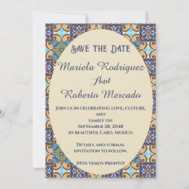 Elegant Mexikansk Blommigt Talavera Oval Bröllop Spara Datumet