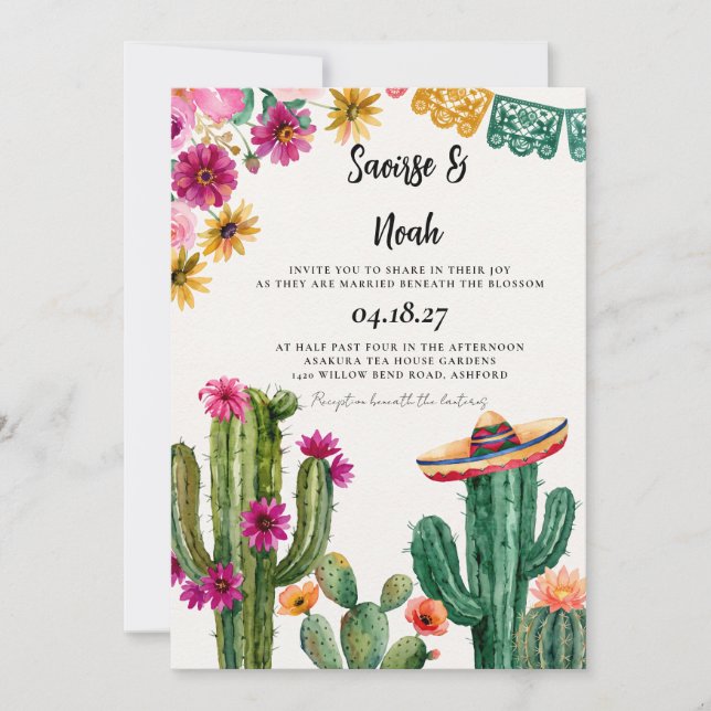 Elegant mexikansk destination wedding fiesta inbjudningar (Framsida)