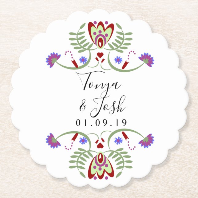 Elegant mexikansk folkblomma bröllop | Minihjärta Underlägg Papper (Framsida)