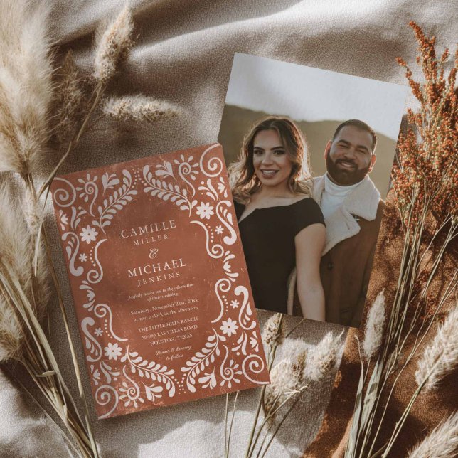 Elegant Mexikansk fotoinbjudan till Fiesta Bröllop Inbjudningar (Fiesta Mexican Wedding Photo Invitation)