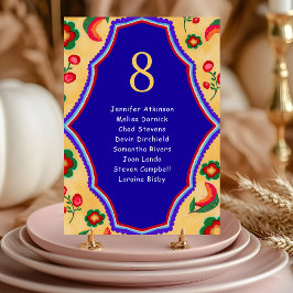 Elegant mexikansk livfull gul blå bordsnummer