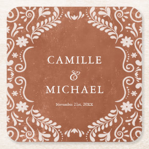 Elegant Mexikanska Bröllop Papel Picado Underlägg Papper Kvadrat