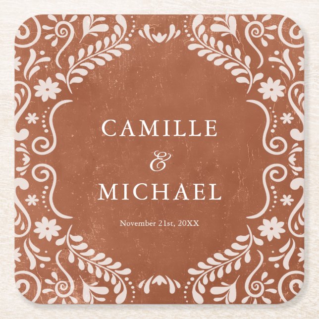 Elegant Mexikanska Bröllop Papel Picado Underlägg Papper Kvadrat (Framsidan)