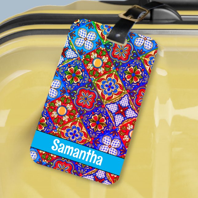 Elegant Mexikanska golvplattor (blåblå lila) Bagagebricka (Skapare uppladdad)