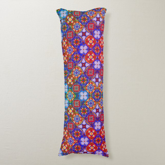 Elegant Mexikanska golvplattor (blåblå lila) Kroppskudde (Framsidan Vertikal)