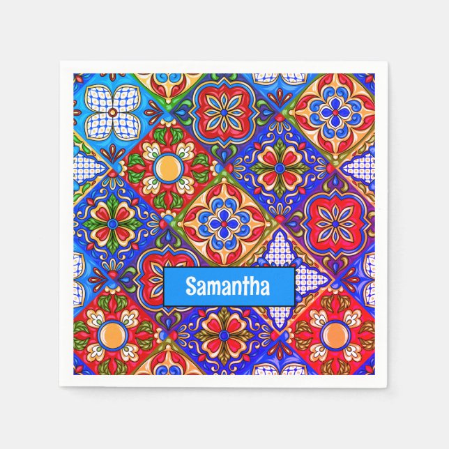 Elegant Mexikanska golvplattor (blåblå lila) Pappersservett (Framsidan)