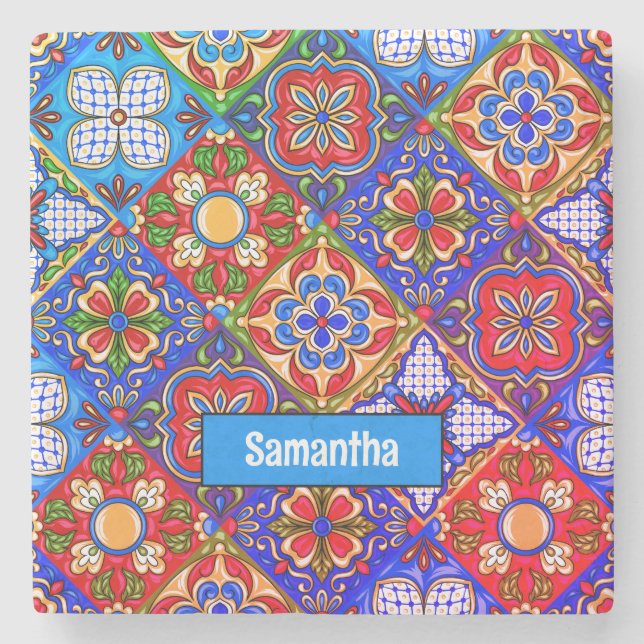 Elegant Mexikanska golvplattor (blåblå lila) Stenunderlägg (Framsidan)