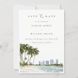 Elegant Miami Florida Handflatan Träd Beach Waterc Spara Datumet