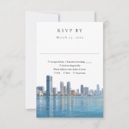 Elegant Miami Siluett Vattenfärg Bröllop OSA Kort