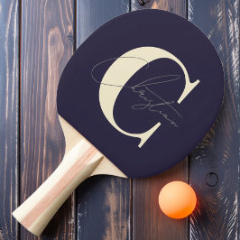 Elegant Mid-Century Modern Monogram Djupblå Ocean Pingisracket
