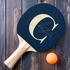 Elegant Mid-Century Modern Monogram Djupblå Pingisracket