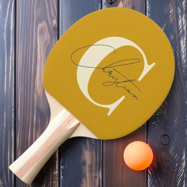 Elegant Mid-Century Modern Monogram Guldockra Pingisracket (Skapare uppladdad)