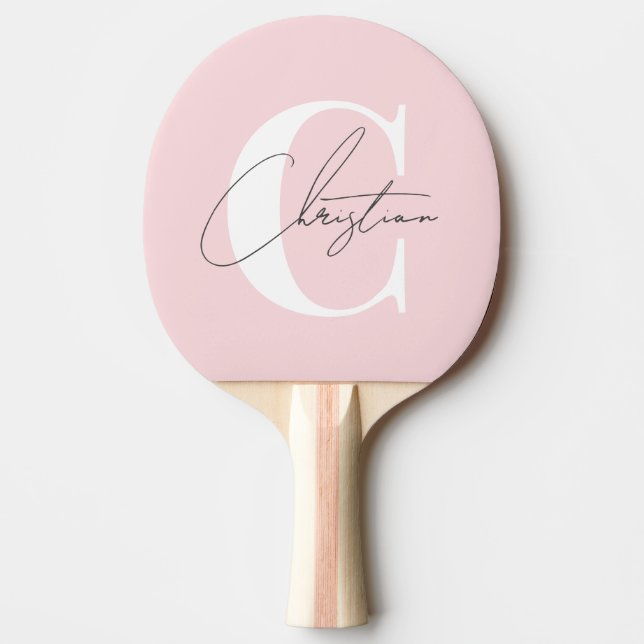 Elegant Mid-Century Modern Monogram Rosa Viskning Pingisracket (Framsidan)