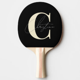 Elegant Mid-Century Modern Monogram Svart & Kräm Pingisracket